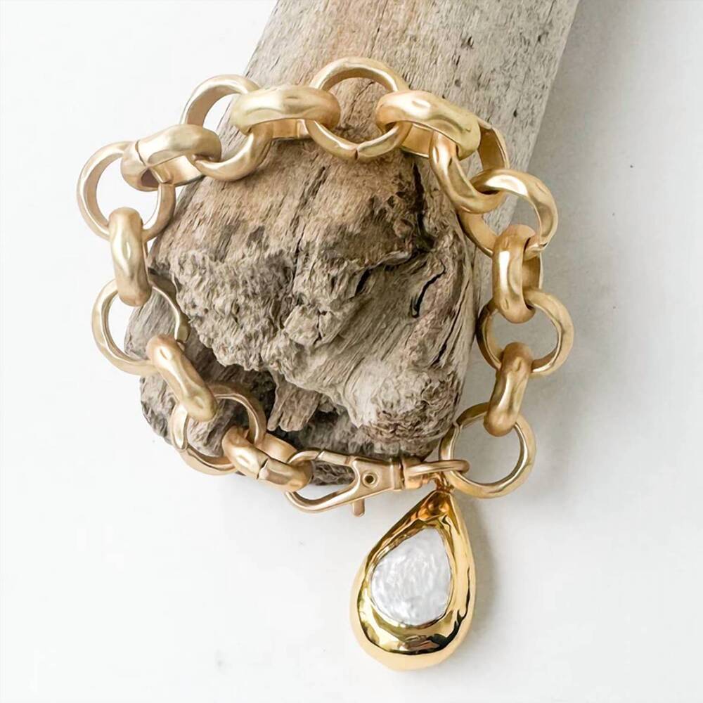 NEW VIRTUE women's jumbo hammered rolo pearl bracelet in gold
